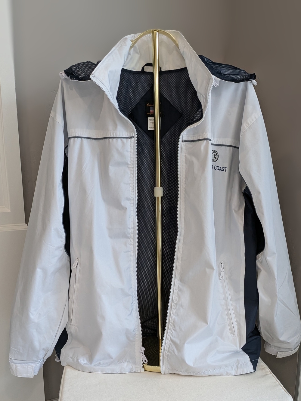 Costal Windbreaker White And Navy Unisex  Size Large Oregon Coast Logo